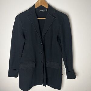 Lauren Ralph Lauren M Knit Blazer Jacket Black Crest Buttons Notch Collar 186​